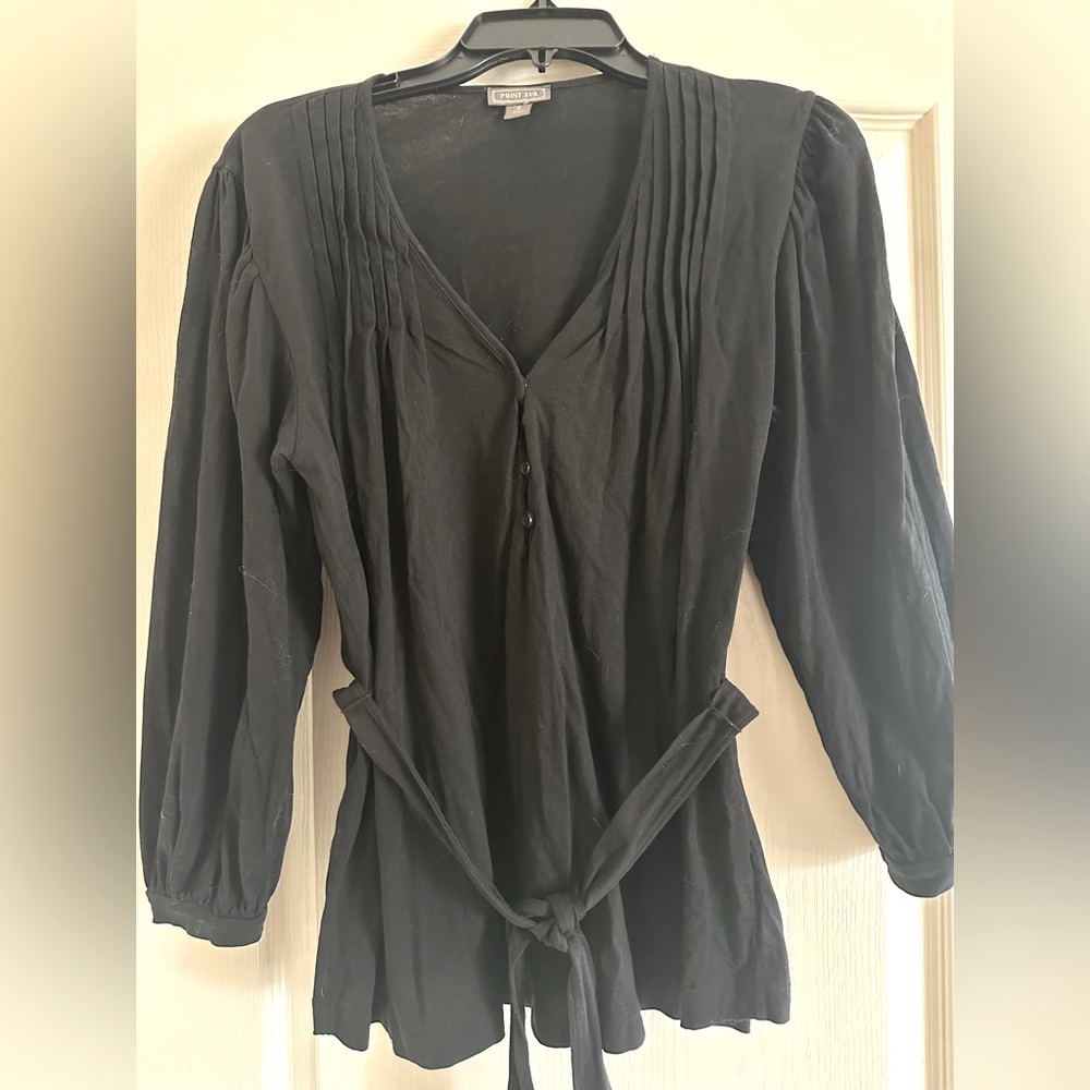 Point Sur by JCrew Black 1/2 button blouse size Small